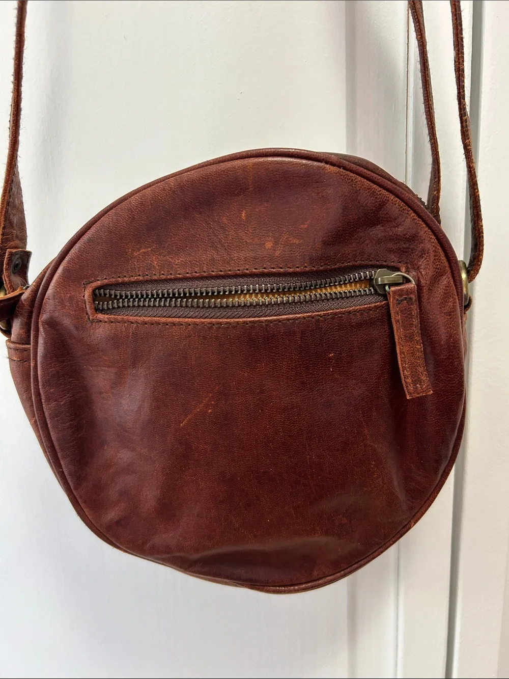 Handcrafted Round Brown Leather Crossbody Bag